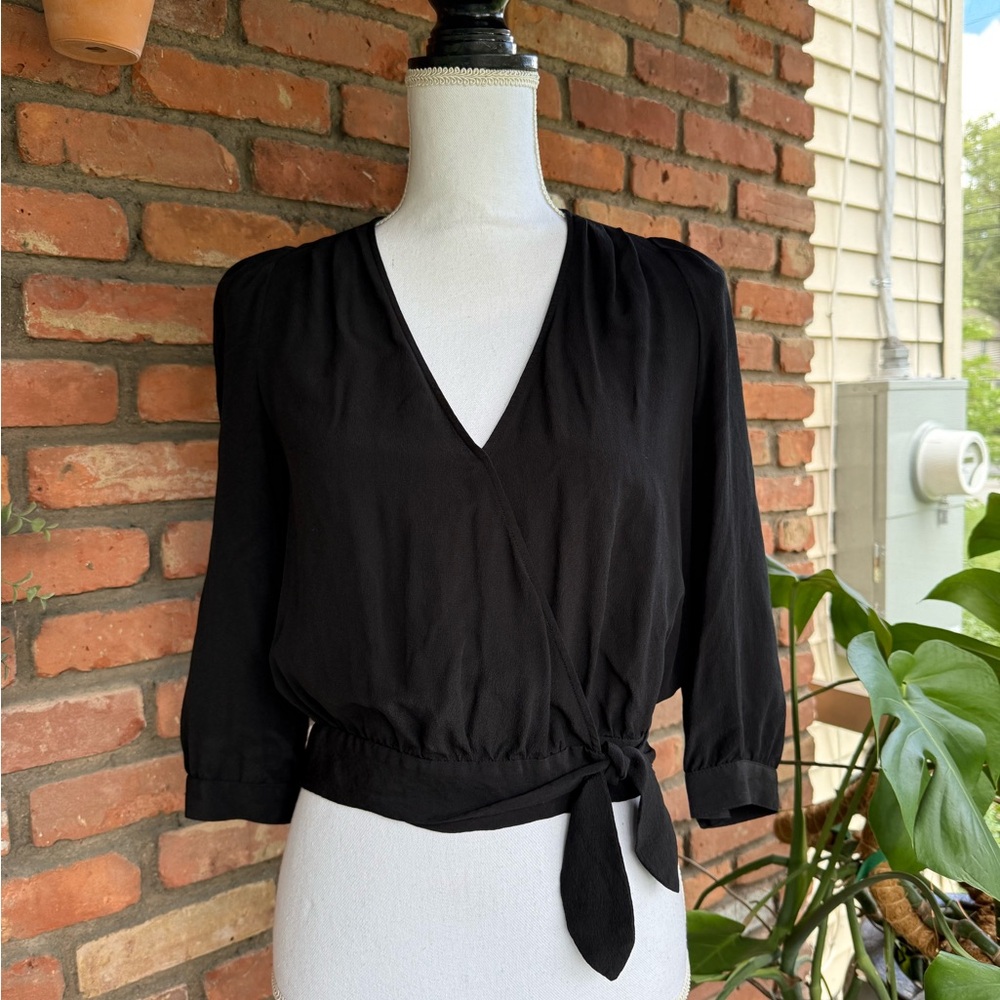 Madewell Black Wrap Tie Blouse
